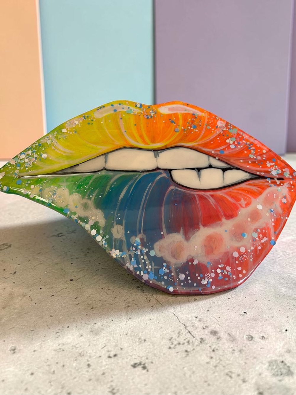 “Taste the Rainbow” Original Painting on board - 1990’s juicy lips art